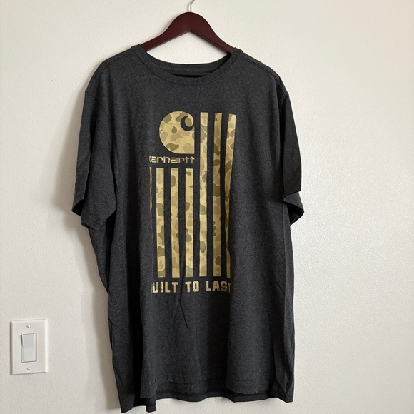 Carhartt T Shirt Mens 2XL Gray Short Sleeve Relaxed Fit Built to Last USA Flag - Picture 5 of 8